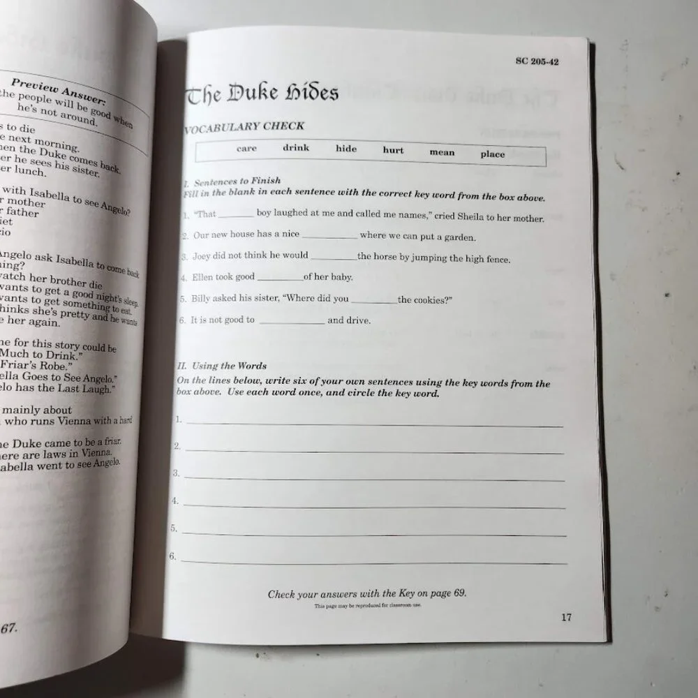 William Shakespeare Measure for Measure Workbook Reading Old World Literature
